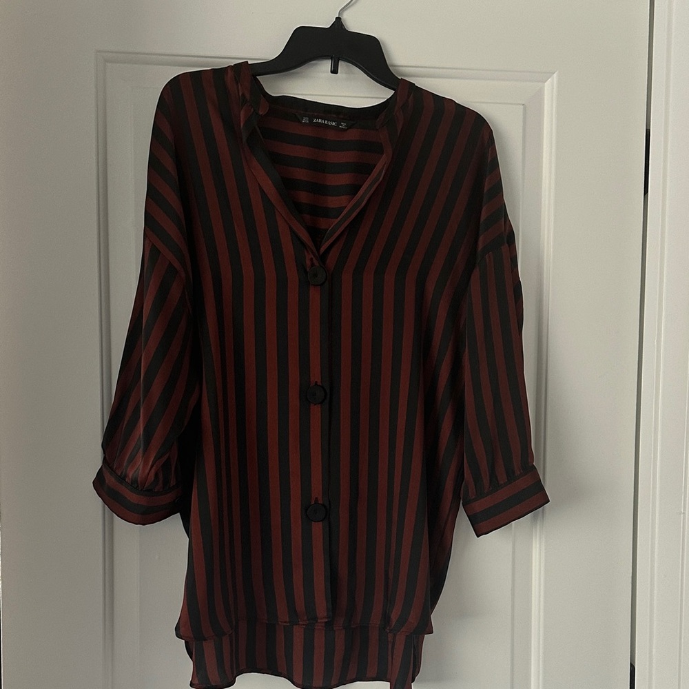 Zara Black and Brown Striped Blouse